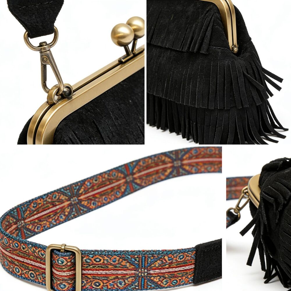 8921 Vintage Fringed Evening Clutch Purse Ethnic Small Crossbody Wallet Bag - Picture 5 of 8